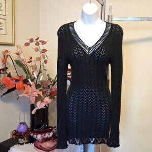 NWOT MY TRIBE Unique Designed Gray Stretchy Cardigan Knit Sweater Dress 4 S